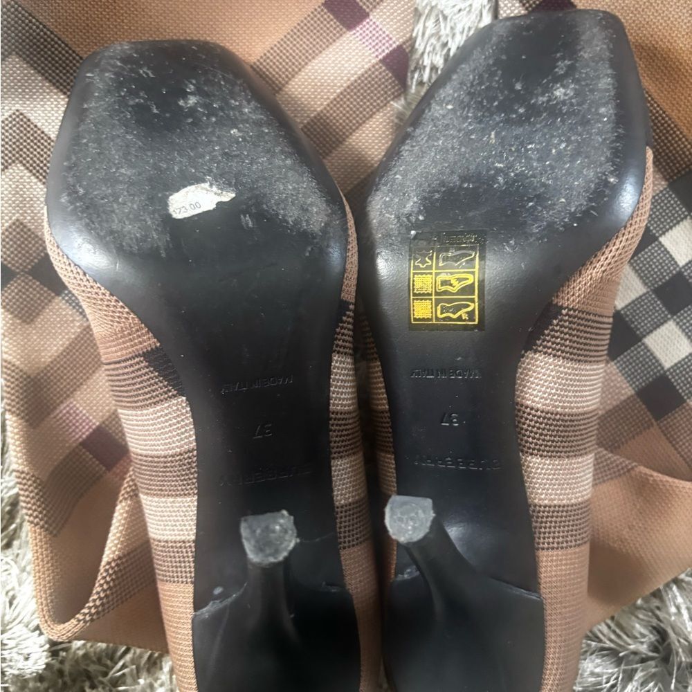 Burberry nova check calf High Boots logo heels leg warmer Sock striped shoes - Picture 6 of 8
